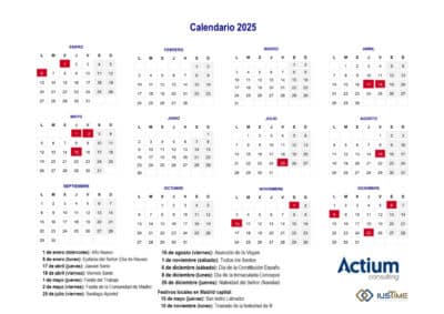 Calendario laboral de la Comunidad de Madrid 2025