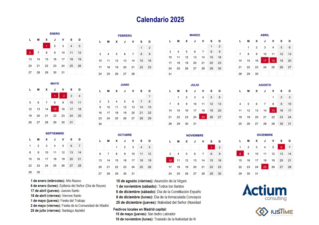 Calendario laboral de la Comunidad de Madrid 2025
